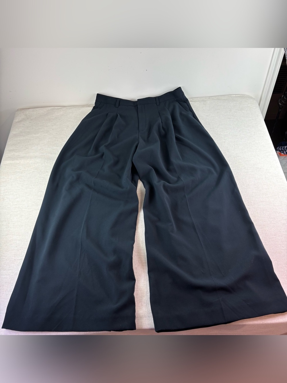 Maeve Anthropologie women 18 high rise wide leg pleated palazzo pants navy blue